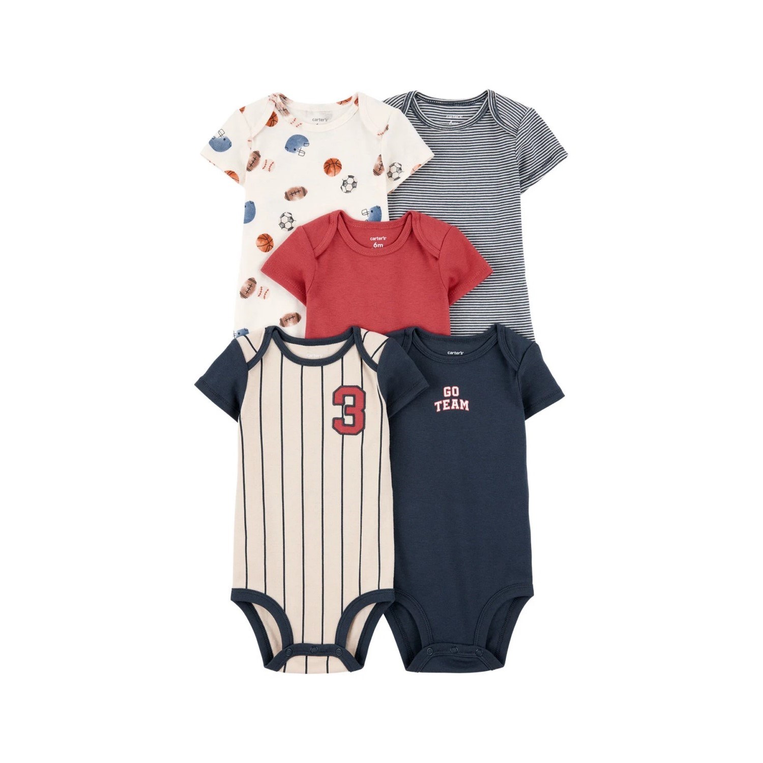 Carter's Layette Erkek Bebek Kısa Kollu 5'li Body 1T008810 Çok Renkli