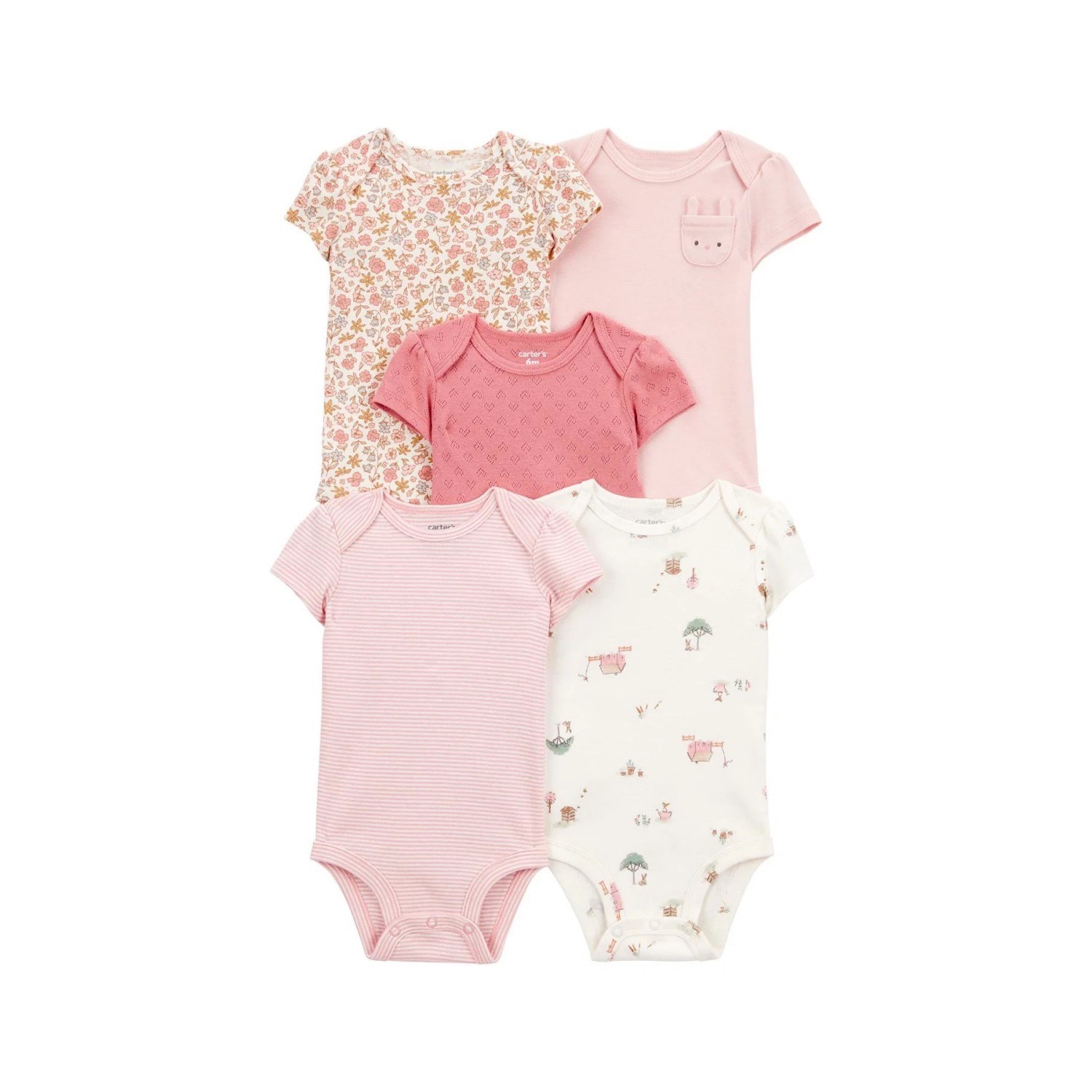 Carter's Layette Kız Bebek Kısa Kollu 5'li Body 1T009510 Çok Renkli