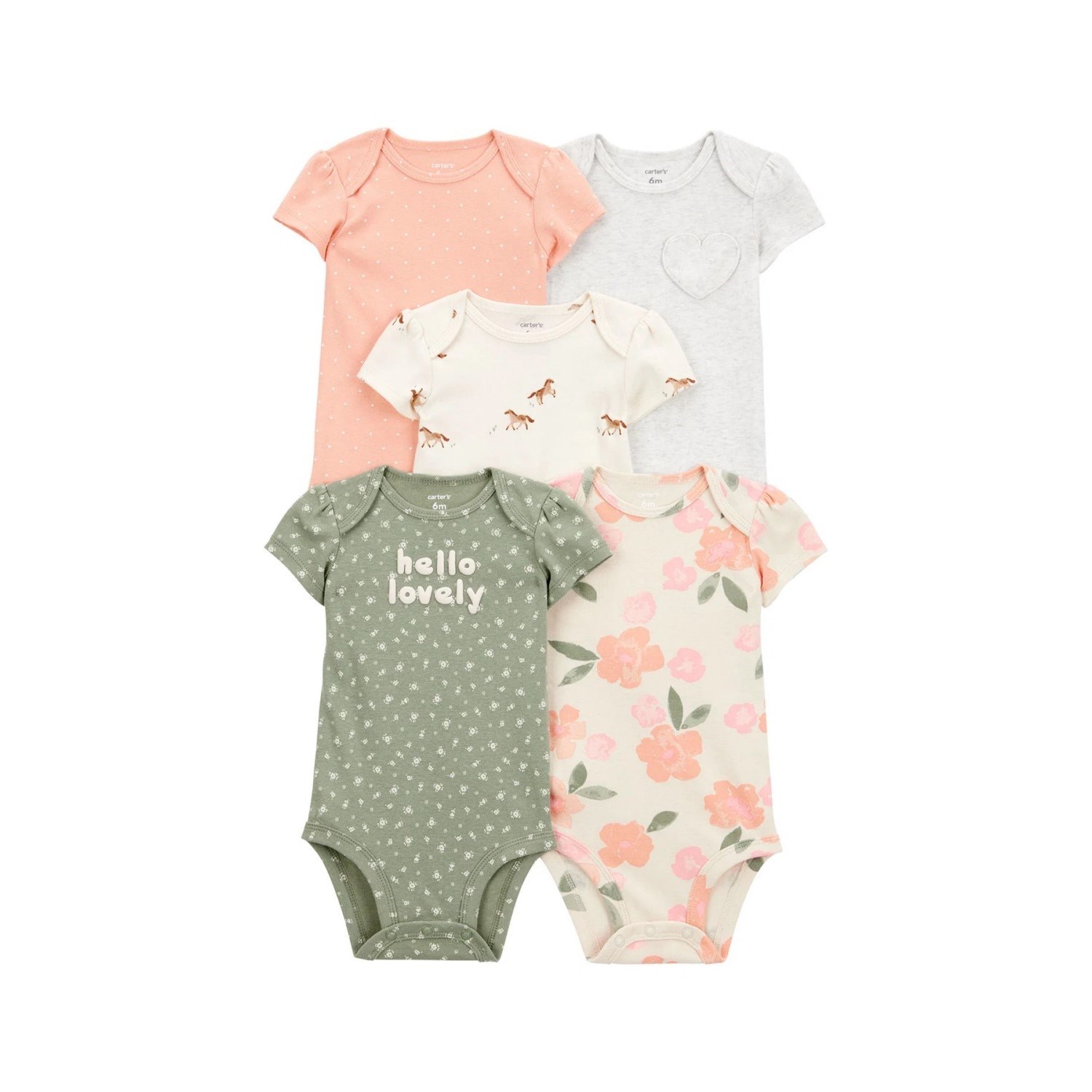 Carter's Layette Kız Bebek Kısa Kollu 5'li Body 1T100410 Çok Renkli