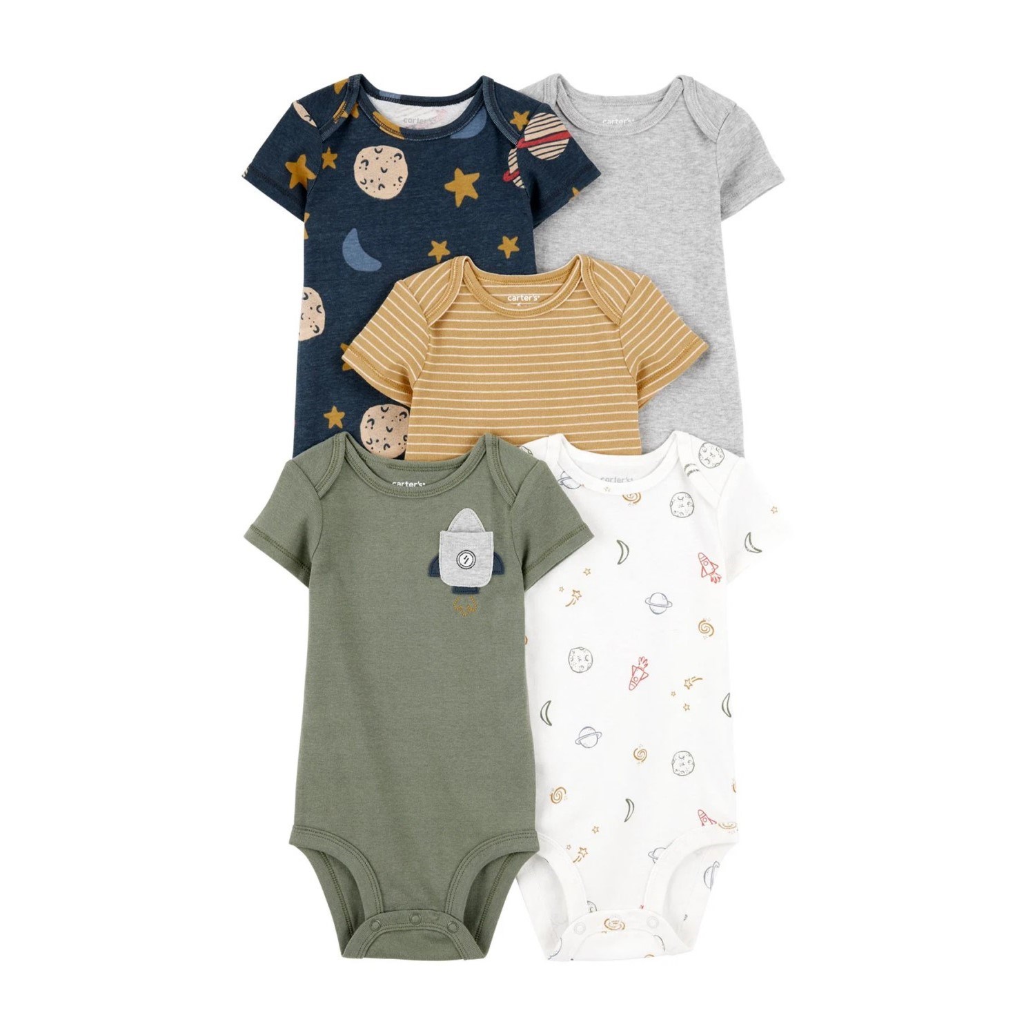 Carter's Layette Erkek Bebek Kısa Kollu 5'li Body 1T122010 Çok Renkli