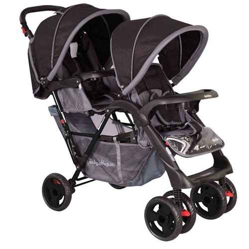 BabyHope P-738 İkiz Bebek Arabası Siyah-Gri